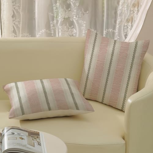 DAFENA Pink Sage Green Pillow Covers 16x16 Inch 2 Pcs Boho Preppy Polka Dots Striped Decor Throw Pillows Modern Geometric Outdoor Farmhouse Decoration Pillowcase Linen Cushion Cover for Couch Sofa — view 4