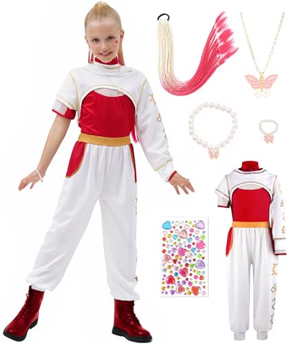 Gunaniti 9 Pcs Zombies Costume for Girls Cheerleader Uniform Top Pant Coat Outfits (7-8 Years White)
