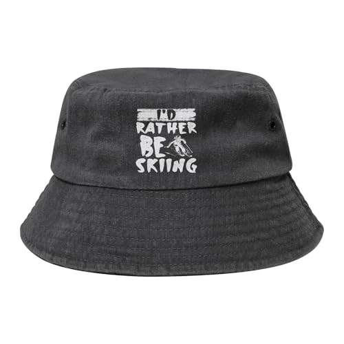Qauirfe I'd Rather Be Skiing Fashion Cowboy Denim Fisherman Hat Outdoor Fishing Cap Sun