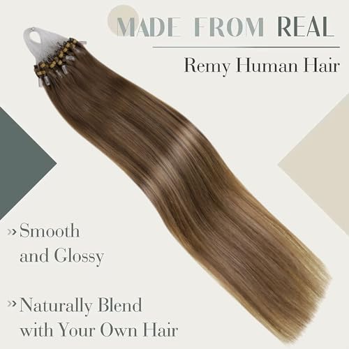 LaaVoo Micro Loop Hair Extensions Real Human Hair Brown Remy Straight Balayage Light Brown & Dark Blonde Invisible Micro Ring Hair Extensions 50g 50s 16 Inch #8/16/8 - Image 3