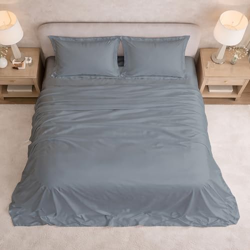 Image of Filbert Satin Bedsheet with 2 Pillow Covers | 92x108 in |300 TC | Midnight Luxe Satin Dreams Collection for Double Bed King Size | UltraSatin Premium Bedding Set | Coin Grey