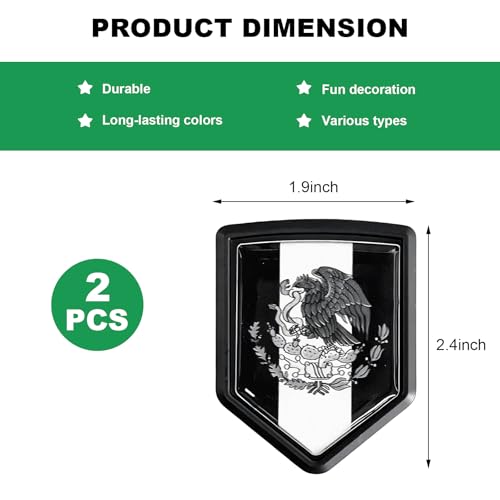 Image of 2PCS Mexico Flag Decal, Car Emblem 3D Mexican Flag Sticker Bumper Decoration, Shield Flag Car Bike Decal Crest Badge, Waterproof Metal Emblem for Vehicle Window Laptop (Black)