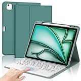 iPad Air 13インチ(M3 2025/M2 2024)用タッチパッドキーボードケース - マルチタッチトラックパッド、取り外し可能なBluetoothタッチキーボードスリムフォリオスマートカバー、ペンホルダー付き iPad 12.9インチ 第6/5/4/3(ダークグリーン)