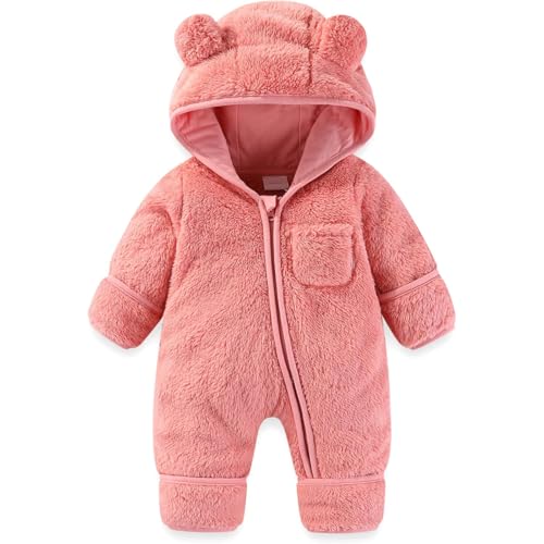 Newborn Baby Bear Outfit Infant Girls Boys Fleece Snowsuit Winter Warm Hooded Jumpsuit Romper Outwear Clothes 0-12Months