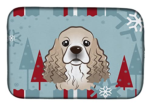 Caroline's Treasures BB1712DDM Winter Holiday Cocker Spaniel Dish Drying Mat Absorbent Dish Drying Mat Pad for Kitchen Counter Dish Drainer Mat for Countertop, 14 x 21", Multicolor