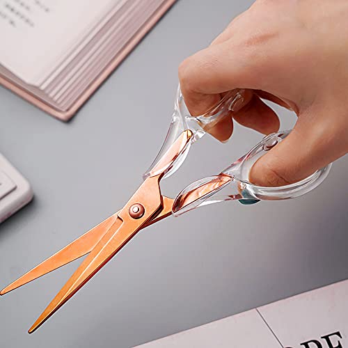 Acrylic Scissors,Stylish Scissors, Stainless Steel Scissors With Clear Acrylic Handle, Stationery Tool For Office, Home, School (Rosegold) #TOP6