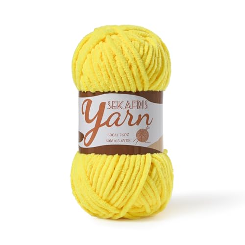 Image of Fluffy Velvet Yarn for Crocheting，Baby Blanket Yarn for Crocheting Soft，50g(65.6yds) Amigurumi Yarns，Plush Chenille Crochet Yarns，Puzzle Yarn for Crochet Weaving Craft(Yellow)