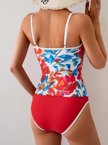 Image of Eomenie Women's Tankini Swimsuits Two Piece Tummy Control Bathing Suit Color Block Slim Swimwear with High Waisted Bottom