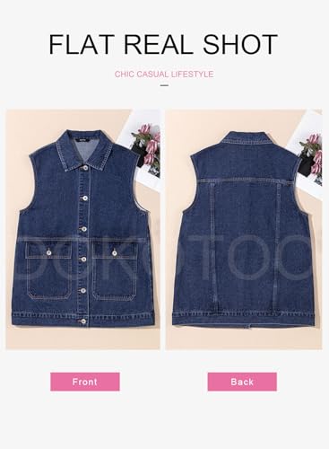 Dokotoo Womens Fashion 2025 Casual Denim Vest Oversized Mid Long Jean Vest Sleeveless Jean Jacket Shacket with Pockets3