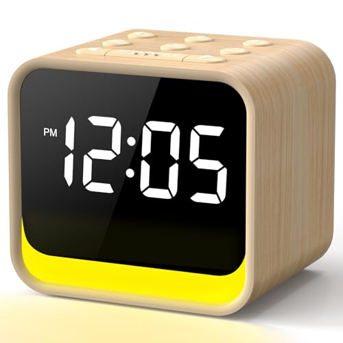 Reacher Radio réveil FM, Machine à Bruit Blanc avec 24 Sons apaisants, écran à luminosité réglable, 9 Sons d’Alarme, veilleuse 7 Couleurs,Snooze, réveil Matin numérique Chambre (Maple)