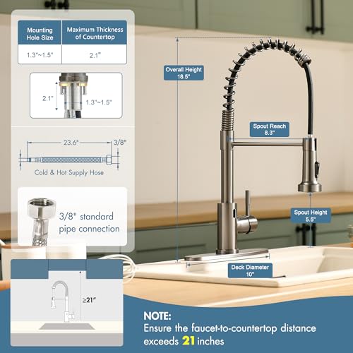 Image of GIMILI Black Stainless Touchless Kitchen Faucet with AC Adapter, Smart Motion Sensor Hands Free Single Handle Kitchen Sink Faucet with Pull Down Sprayer
