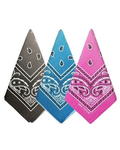 Bycc Bynn 3 Pack 100% Cotton Paisley Pattern Bandanas Face Mask Square Scarf Headwear (S- 3 Pack-Gradient 2)