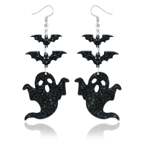 Ronglry Cute Halloween Earrings for Women Dangle Acrylic Black Gothic Earrings Goth Spider Earring Bat Ghost Earring Gothic Jewelry Accessories for Women Halloween Party Favors Decorations