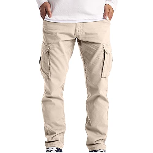 JEsilunmaMY Slacks for Men Multi-Pocket Spring Summer Straight Leg Trousers Solid Color Outdoor Military Army Cargo Pants (Apricot,Medium)