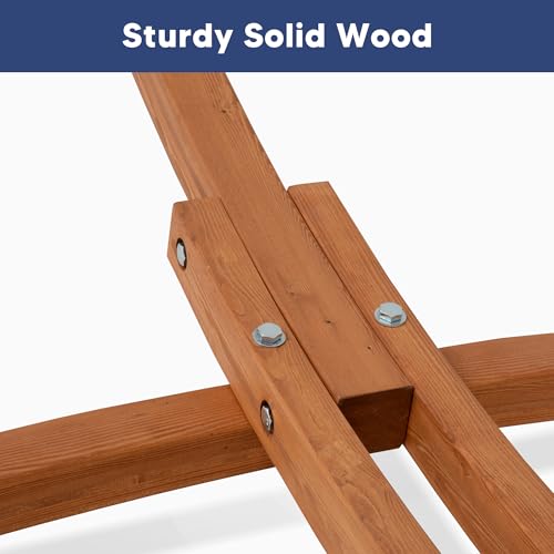 Image of SUNCREAT Portable Hammock with 10 ft Wooden Stand, Blue Stripes