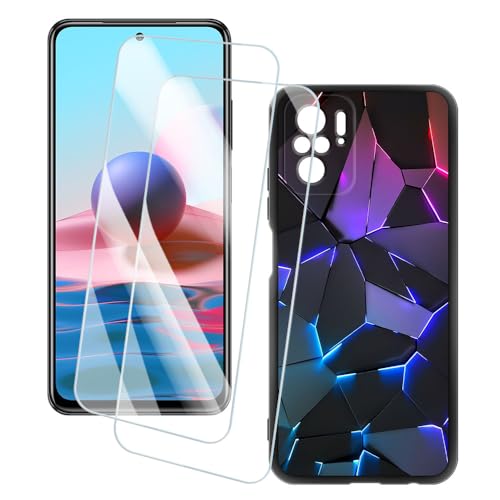 OAGELIM 2�Z�b�g �X�N���[���v���e�N�^�[ + �P�[�X Xiaomi Redmi Note 10 4G (6.43 �C���`) �Ƃ̌݊������� �A�[�e�B�X�e�B�b�N�J�X�^���v�����g�J�o�[�Ƌ����K���X�t�B���� �X�N���b�`�h�~ (�􂯖�)