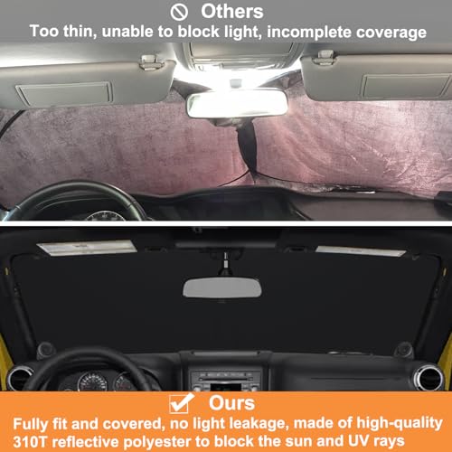 Image of Windshield Sun Shade for Jeep Wrangler JK 2007-2018, Foldable Heat Shield with UV Protection, Custom Fit for 2 /4 Door Models, Car Window Visor Accessories