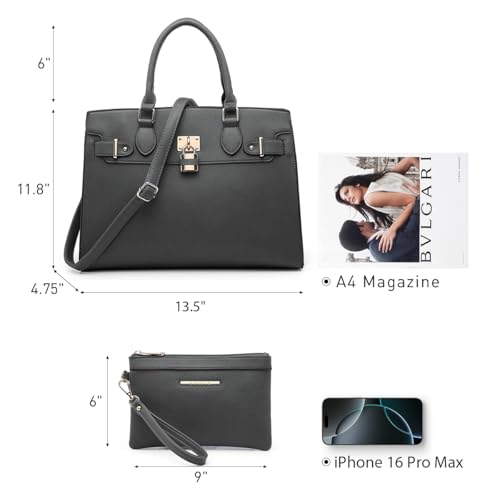 Dasein Women Handbag Women Shoulder Bag Top Handle Satchel Tote Work Bag with Matching Clutch