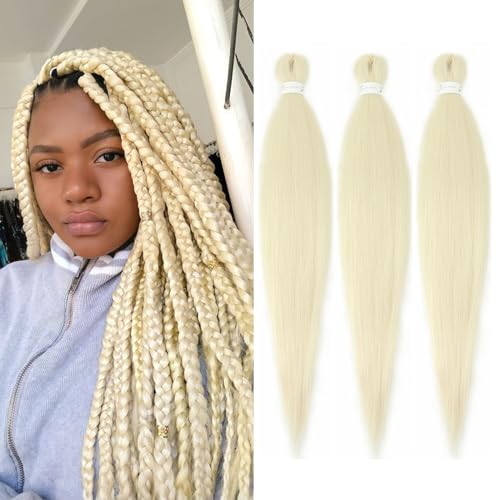 613 Blonde Braiding Hair Pre stretched 14 Inch 3 Packs Pre-stretched Braiding Hair EZ Braid Yaki Texture Synthetic Hair Extensions for Crochet Box Braids