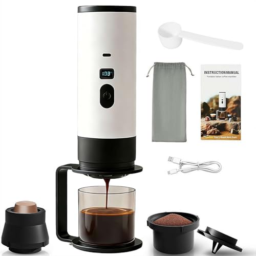 Cafetera espresso portátil 3 en 1, mini cafetera de café eléctrica que funciona con pilas, mini cafetera de viaje de 20 bares, autocalentable y recargable con pantalla inteligente para viajes, camping