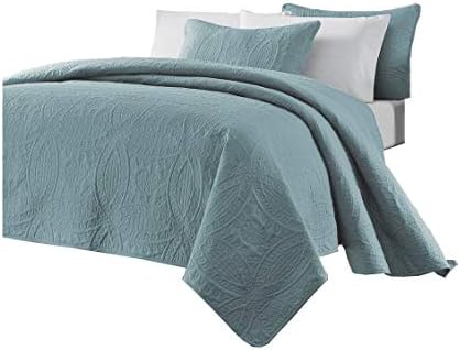 Chezmoi Collection Austin 3-Piece Oversized Bedspread Coverlet Set (Queen, Spa Blue)