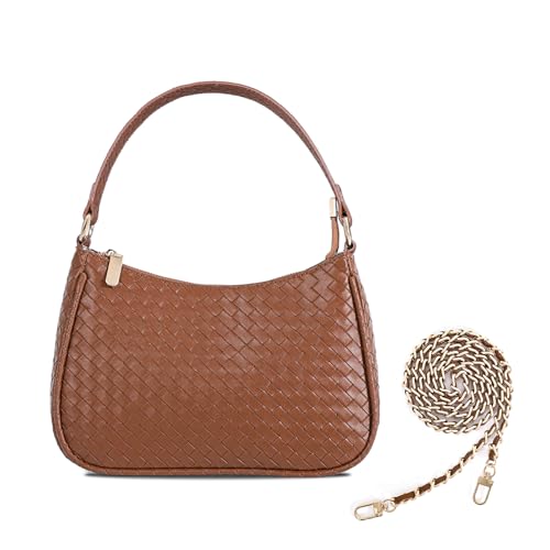 Image of Prpeko Women's Woven Crescent Shoulder Bags Retro 90s Hobo Handbags Top Handle Underarm Bag Clutch Purses