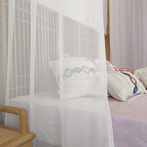Image of Linentalks Sheer Canopy Bed Curtains for King, Queen, Full and Twin Sizes, 4 Corner Drapes, Four Poster Curtains, Ivory