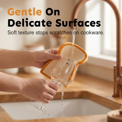Image of Bread Sponges, Toast Shaped Compostable Kitchen Scrubber Pads, Non-Scratch Dish Sponge Set (4Pcs) (4pcs-X face)
