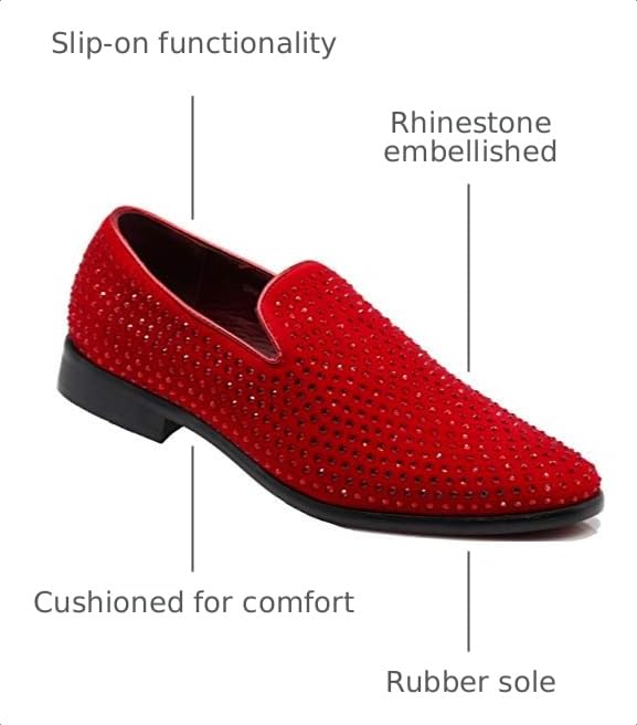 Image of SPK26 Men's Vintage Velvet Rhinestone Designer Dress Loafers Slip On Shoes Classic Tuxedo Dress Shoes