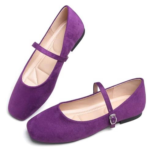 Image of TN TANGNEST Leather Flats for Women Retro Mary Jane Flats | Comfortable Square Toe Slip On Flats with Buckle Strap, Soft Work Flats Office Shoes