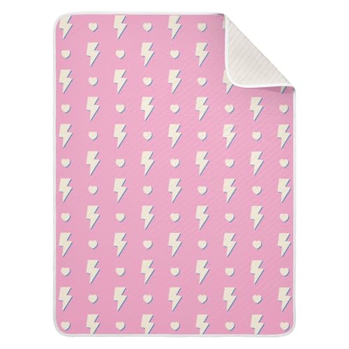 Image of Hearts Lightning Bolt Pink Baby Swaddle Blanket for Boys and Girls, Muslin Baby Receiving Swaddle Blanket, Soft Cotton Nursery Swaddling Blankets for Newborn Toddler Infant