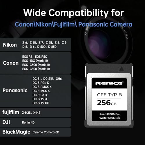 Image of RENICE 256GB Professional CFexpress Type B Memory Card,Up to 1700MB /s Read,RAW 8K HD Video Recording,for Photographers,Videographers