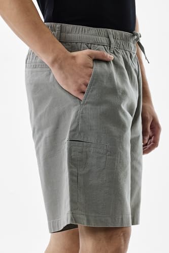 Image of SNITCH Men Casual Shorts | Regular Fit Mid Rise Solid Pattern | 100% Cotton Smooth Texture with Drawstring Closure & Elastic Waistband for Summer & Club Wear