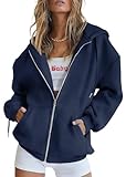 PRETTYGARDEN Women's 2025 Zip Up Y2K Hoodies Casual Long Sleeve Sweatshirts Spring Track Jackets with Pockets (Navy,Medium)