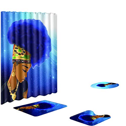 Honestyivan Bathroom African Girl Print Non-Slip Toilet Lid Cover Pedestal Rug Bath Mat