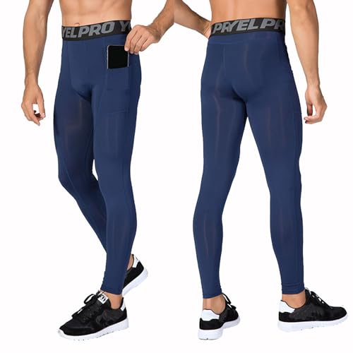 Yuerlian 1 or 3 Pack Mens Compression Pants Athletic Leggings with Pockets Running Baselayer Tights Cycling Workout Pants4