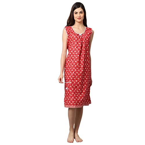 Image of Shararat Women's Cotton Printed Short Sleeveless Nighty /Night Dress|| Featured in Shark Tank India ||