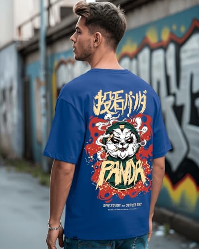 Image of Bewakoof Men's Graphic Printed 100% Cotton T-Shirt - Oversized Fit, Round Neck, Half Sleeves