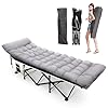 Warmiehomy Folding Camp Bed for Adults with Mattress, Double Layer 1200D+600D Foldable Camping Cot with Side Pocket, Support 616 LBS, Lightweight Portable Single Bed for Picnic, Nap, Garden (Grey)