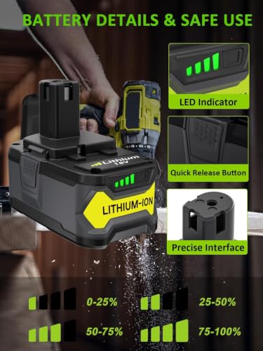 Image of 2Pack 8000mAh High Capacity Replacement for Ryobi 18V Battery and Charger