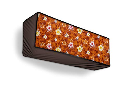 Image of Stylista Split ac cover for indoor and outdoor unit of 2 ton ac waterproof and dustproof Brown and Orange Floral pattern