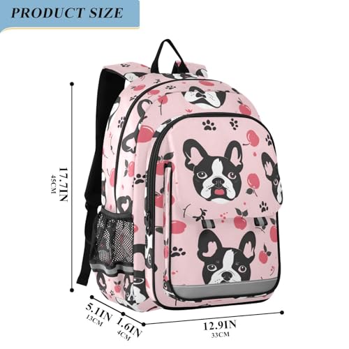 Sac à dos ordinateur portable rose bouledogue français pour le collège et lycée