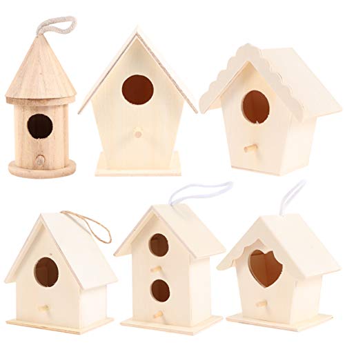 UPKOCH 6 Stück Vogelhaus für Handwerk DIY Unvollendete Vogelkäfig Ornament Holzhaus Pädagogische Handwerk Spielzeug für zu Hause Graffiti (Gemischter Stil) Cover