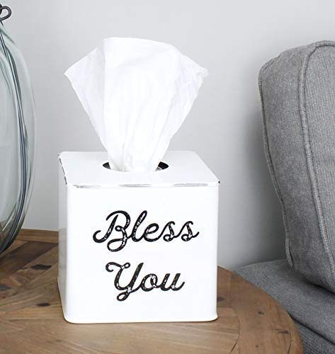 Auldhome White Tissue Box Cover; Enamelware Square Distressed Farmhouse Vintage Style Decor Tissue Holder #TOP3
