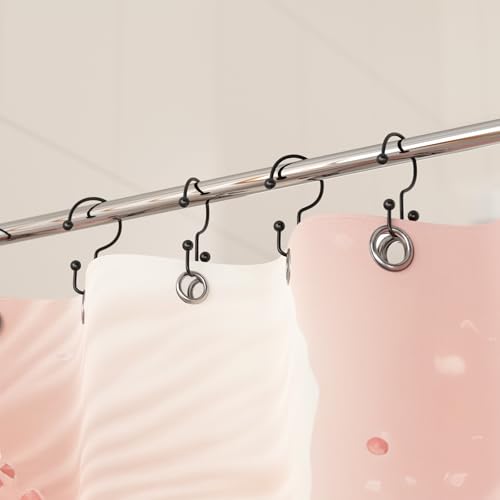 Image of Titanker Shower Curtain Hooks Rings, Rust Resistant Metal Minimalist Simple Double Glide Shower Hooks Rings for Bathroom Shower Rods Curtains, Set of 12 Hooks - Black
