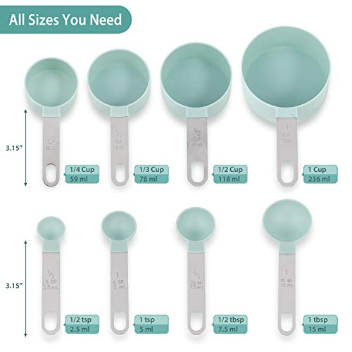 Measuring Cups and Spoons Set of 8 Pieces，Nesting Measure Cups with Stainless Steel Handle，for Dry and Liquid Ingredient （lake blue） - Thumbnail 3