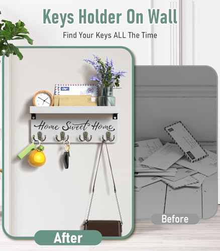 buways Key Holder Wall-Mounted Key and Mail Holder,Wooden Wall Shelf with Hooks with 4 Double Key Hooks - Image 4