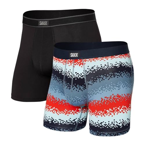 Image of SAXX Underwear Co. Men's Underwear - Daytripper Boxer Briefs with Built-in Pouch Support Underwear for men, Pack of 2, Tech Rec Stripe/Black, X-Large