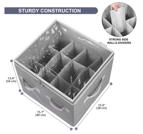Organizador de zapatos, solución de almacenamiento de armario con cubierta transparente y divisores ajustables para zapatos, bolsos, mantas, ropa de cama, ropa (gris, pequeño, 12 pares) 2