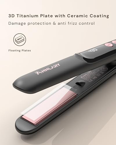 Image of ANNLARY Mini Hair Straightener for Travel, Portable Dual Voltage Small Flat Iron with LED Display, Adjustable Temperature, Dual PTC Heating, Negative Ion Care, Titanium Plates for Short Hair